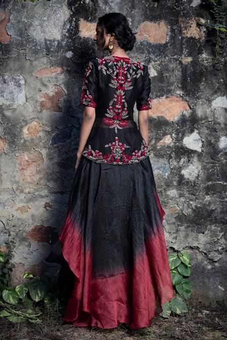 Incheetape Embroidered Peplum & Lehenga Set 