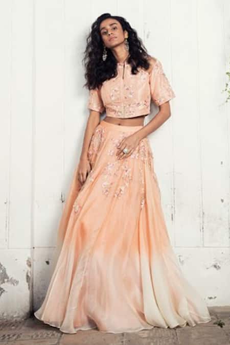 Buy Pink Georgette Embroidery Floral One Zardozi Crop Top Lehenga Set For  Women by Suruchi Parakh Online at Aza Fashions.