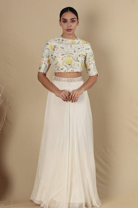 Blue Lotus Design Floral Embroidered Choli & Lehenga Set 