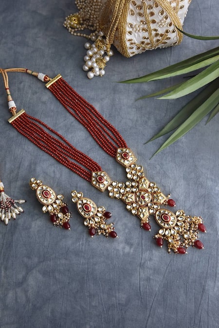 Buy_SWABHIMANN_Gold Plated Diamonds, Stones Kundan Pendant Necklace Set _Online_at_Aza_Fashions