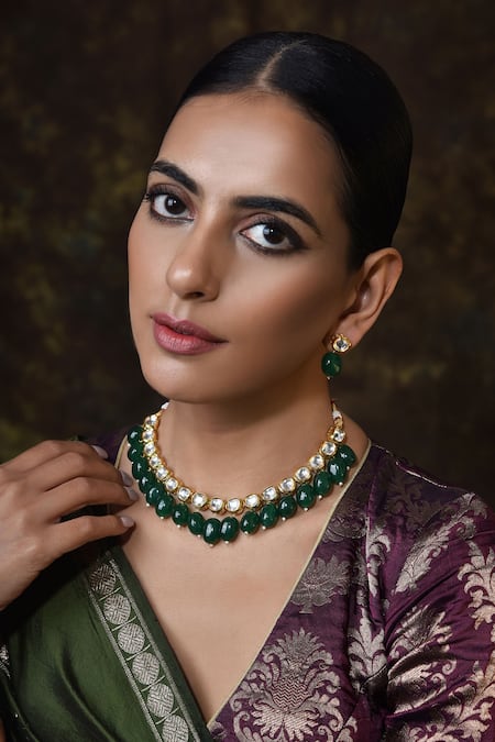 Swabhimann_Gold Plated Diamonds, Stones Drop Kundan Choker Set _Online_at_Aza_Fashions