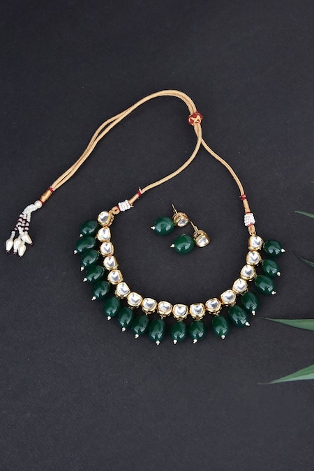 Buy_Swabhimann_Gold Plated Diamonds, Stones Drop Kundan Choker Set _Online_at_Aza_Fashions