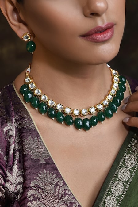 Shop_Swabhimann_Gold Plated Diamonds, Stones Drop Kundan Choker Set _Online_at_Aza_Fashions