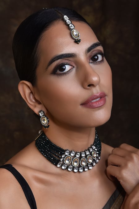 Swabhimann_Gold Plated Stones, Diamonds Layered Kundan Choker Set _Online_at_Aza_Fashions