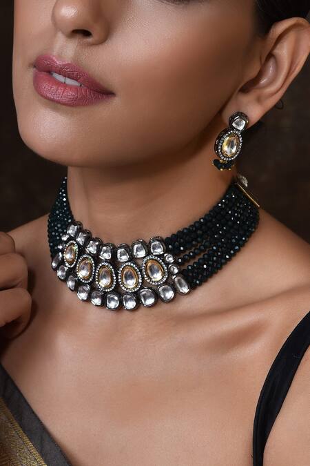 Shop_Swabhimann_Gold Plated Stones, Diamonds Layered Kundan Choker Set _Online_at_Aza_Fashions
