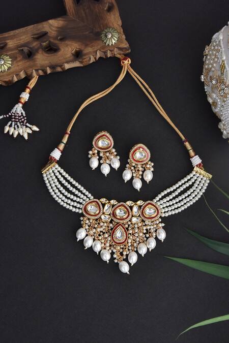 Buy_Swabhimann_Gold Plated Diamonds, Stones Layered Studded Choker Set _Online_at_Aza_Fashions