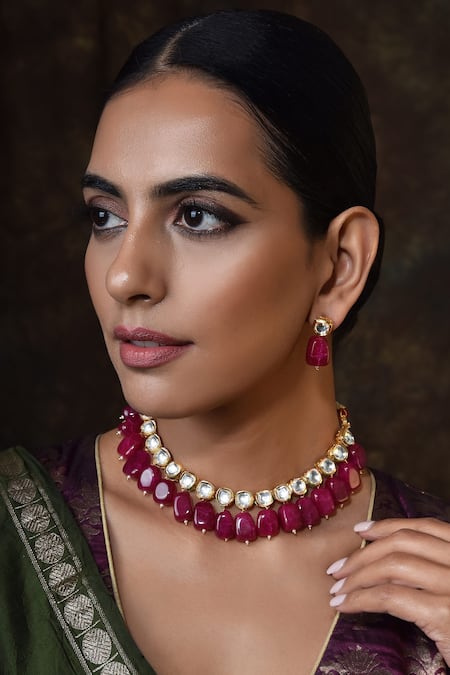 Swabhimann_Gold Plated Diamonds, Stones Drop Kundan Choker Set _Online_at_Aza_Fashions