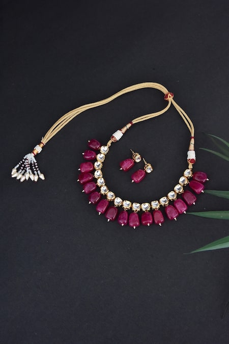 Buy_Swabhimann_Gold Plated Diamonds, Stones Drop Kundan Choker Set _Online_at_Aza_Fashions
