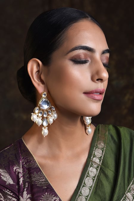 Buy_Swabhimann_Gold Plated Pearls, Diamonds Drop Earrings _Online_at_Aza_Fashions