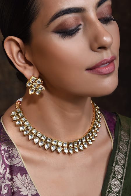 Swabhimann_Gold Plated Kundan Studded Choker Set _Online_at_Aza_Fashions