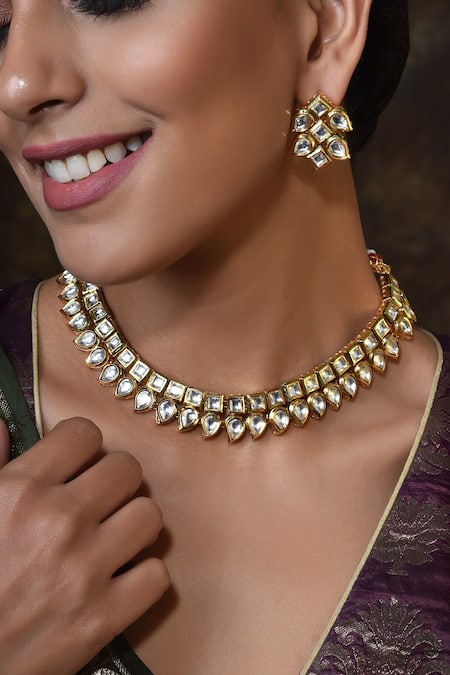 Shop_Swabhimann_Gold Plated Kundan Studded Choker Set _Online_at_Aza_Fashions