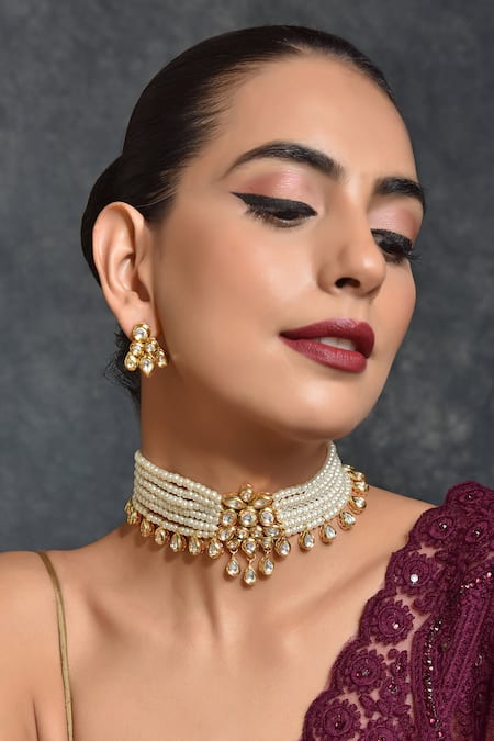 Swabhimann_Gold Plated Pearls Layered Choker Set _Online_at_Aza_Fashions