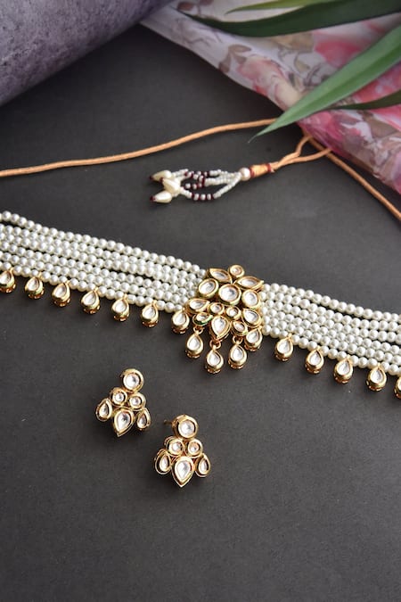 Buy_Swabhimann_Gold Plated Pearls Layered Choker Set _Online_at_Aza_Fashions