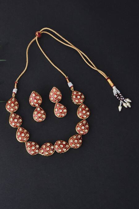 Buy_Swabhimann_Gold Plated Diamonds, Stones Kundan Meenakari Necklace Set _Online_at_Aza_Fashions