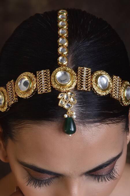 Buy Swabhimann Gold Plated Kundan Studded Mathapatti Online at Aza Fashions Buy_Swabhimann_Gold Plated Kundan Studded Mathapatti _Online_at_Aza_Fashions
