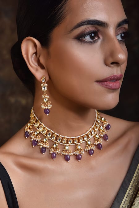SWABHIMANN_Gold Plated Diamonds, Stones Kundan Studded Choker Set _Online_at_Aza_Fashions