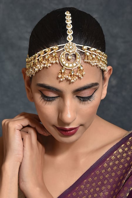 Swabhimann_Gold Plated Kundan Studded Mathapatti _Online_at_Aza_Fashions