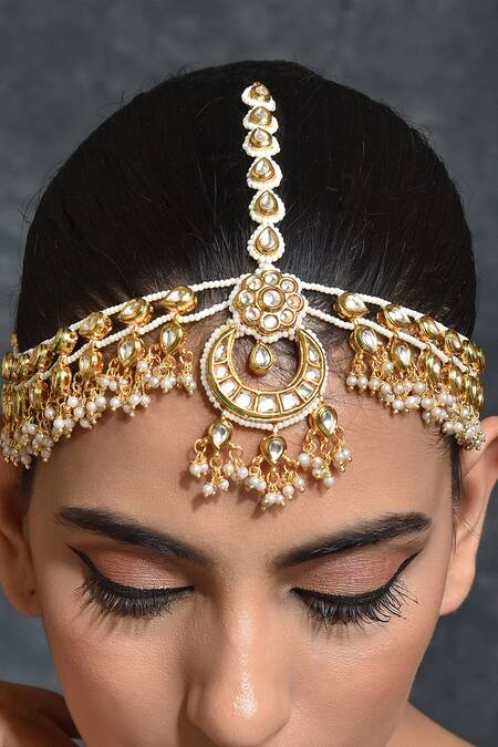 Shop_Swabhimann_Gold Plated Kundan Studded Mathapatti _Online_at_Aza_Fashions