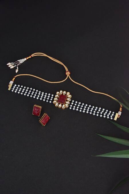 Buy_Swabhimann_Gold Plated Diamonds, Stones Layered Studded Choker Set _Online_at_Aza_Fashions