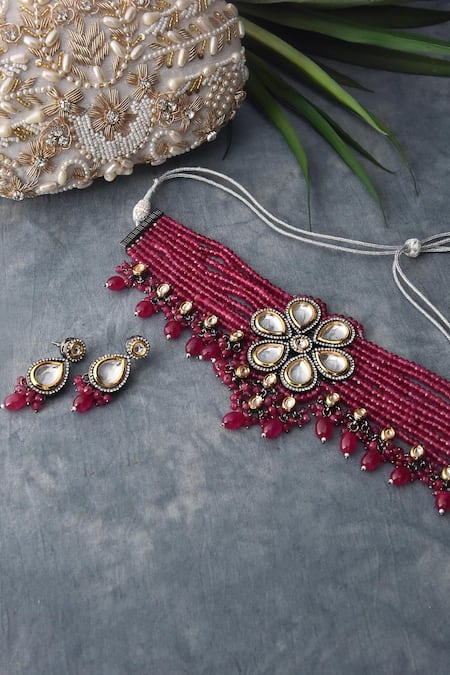 Buy_Swabhimann_Gold Plated Diamonds, Stones Floral Layered Choker Set _Online_at_Aza_Fashions