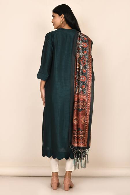 Shop Samyukta Singhania Blue Silk, Cotton Embroidery, Tassels Digital Print Kurta Set With Dupatta at Aza Fashions Shop_Samyukta Singhania_Blue Silk, Cotton Embroidery, Tassels Digital Print Kurta Set With Dupatta_at_Aza_Fashions