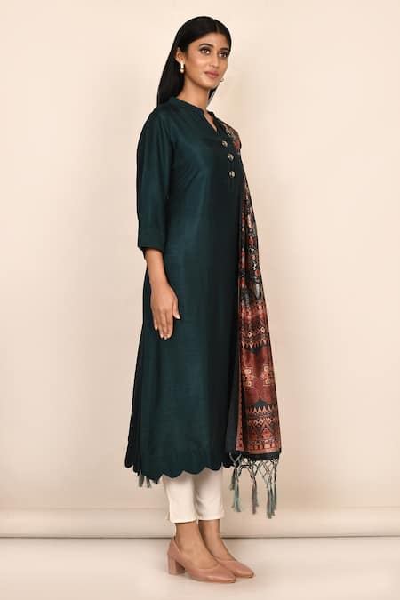 Samyukta Singhania Blue Silk, Cotton Embroidery, Tassels Digital Print Kurta Set With Dupatta Online at Aza Fashions Samyukta Singhania_Blue Silk, Cotton Embroidery, Tassels Digital Print Kurta Set With Dupatta_Online_at_Aza_Fashions