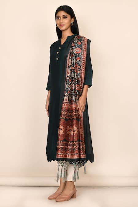 Buy Samyukta Singhania Blue Silk, Cotton Embroidery, Tassels Digital Print Kurta Set With Dupatta Online at Aza Fashions Buy_Samyukta Singhania_Blue Silk, Cotton Embroidery, Tassels Digital Print Kurta Set With Dupatta_Online_at_Aza_Fashions