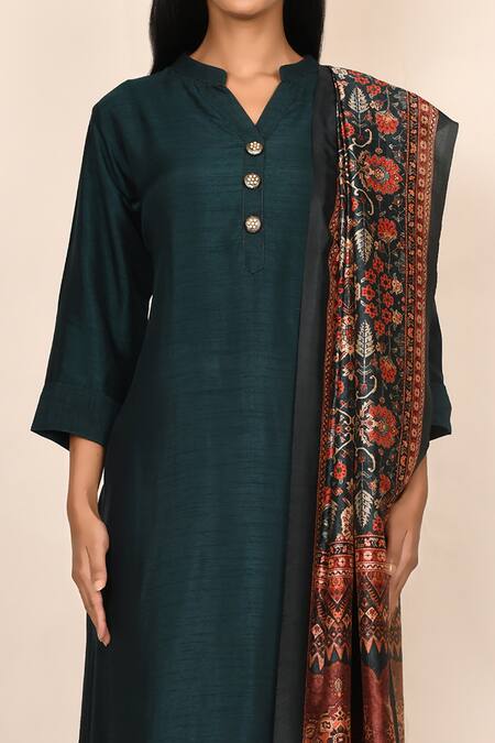 Samyukta Singhania Blue Silk, Cotton Embroidery, Tassels Digital Print Kurta Set With Dupatta at Aza Fashions Samyukta Singhania_Blue Silk, Cotton Embroidery, Tassels Digital Print Kurta Set With Dupatta_at_Aza_Fashions