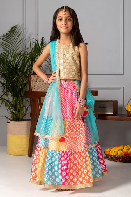Pop Of Bandhani Lehenga Handcrafted by JUSTBLOUSES - JUSTBLOUSES