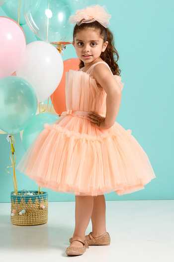 Free Sparrow_Peach Tulle, Crepe, Cotton Ruffles Pretty Me Dress _Online_at_Aza_Fashions