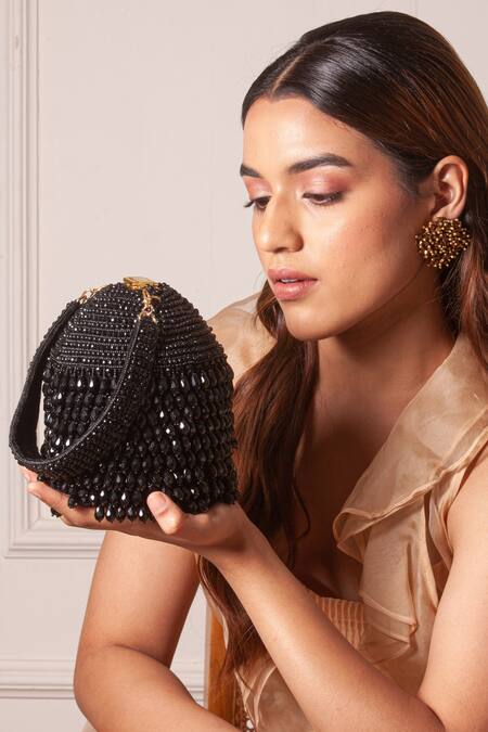 Forever Noor Black Beads, Crystals Starry Roohi Bucket Bag Online at Aza Fashions Forever Noor_Black Beads, Crystals Starry Roohi Bucket Bag _Online_at_Aza_Fashions