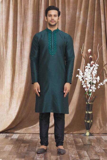Buy Arihant Rai Sinha Green Silk Embroidery, Mirrors Floral Thread Straight Kurta Online at Aza Fashions Buy_Arihant Rai Sinha_Green Silk Embroidery, Mirrors Floral Thread Straight Kurta _Online_at_Aza_Fashions