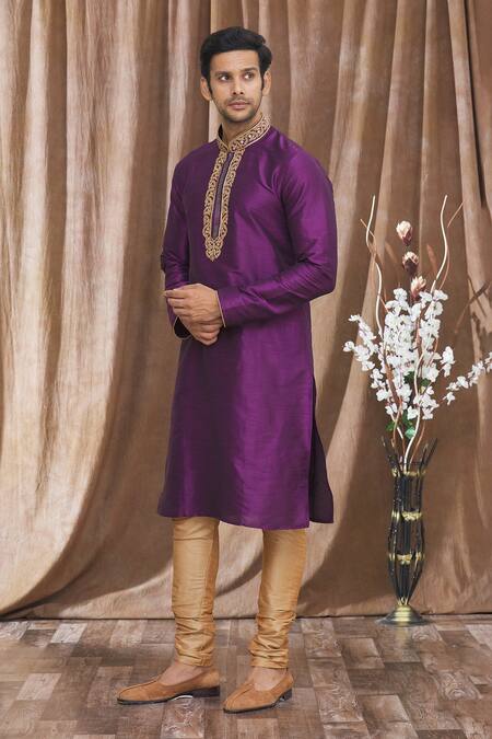 Buy_Arihant Rai Sinha_Purple Silk Embroidery, Mirrors Banarasi Thread Kurta_Online_at_Aza_Fashions