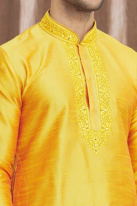 Shop_Arihant Rai Sinha_Orange Silk Embroidery Banarasi Thread Placket Kurta _Online_at_Aza_Fashions