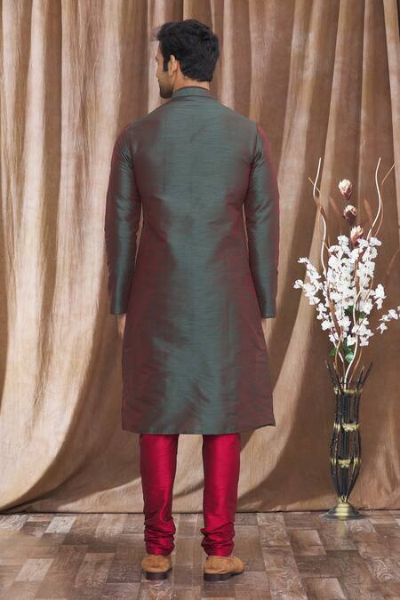 Shop Arihant Rai Sinha Green Silk Embroidery, Mirrors Banarasi Mandarin Collar Kurta at Aza Fashions Shop_Arihant Rai Sinha_Green Silk Embroidery, Mirrors Banarasi Mandarin Collar Kurta_at_Aza_Fashions