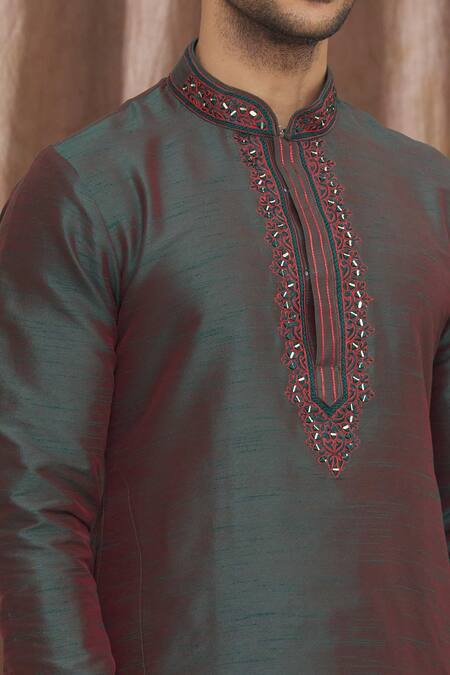 Shop Arihant Rai Sinha Green Silk Embroidery, Mirrors Banarasi Mandarin Collar Kurta Online at Aza Fashions Shop_Arihant Rai Sinha_Green Silk Embroidery, Mirrors Banarasi Mandarin Collar Kurta_Online_at_Aza_Fashions