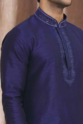 Shop Arihant Rai Sinha Blue Silk Mirrors, Embroidery Work Kurta Online at Aza Fashions Shop_Arihant Rai Sinha_Blue Silk Mirrors, Embroidery Work Kurta _Online_at_Aza_Fashions