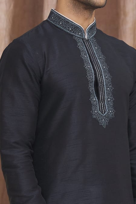 Shop_Arihant Rai Sinha_Black Brocade, Silk Embroidery Banarasi Kurta _Online_at_Aza_Fashions