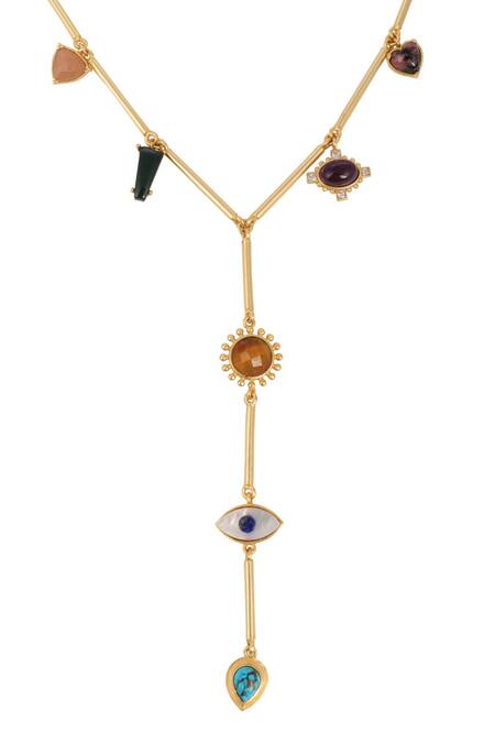 Shop Zariin Gold Plated Multi Stone Healing Necklace Online at Aza Fashions Shop_Zariin_Gold Plated Multi Stone Healing Necklace _Online_at_Aza_Fashions
