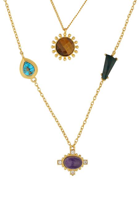 ZARIIN Gold Plated Multi Stone Healing Layered Necklace Online at Aza Fashions ZARIIN_Gold Plated Multi Stone Healing Layered Necklace _Online_at_Aza_Fashions