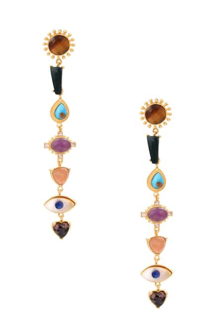 Zariin Multi Stone Healing  Dangler Earrings 