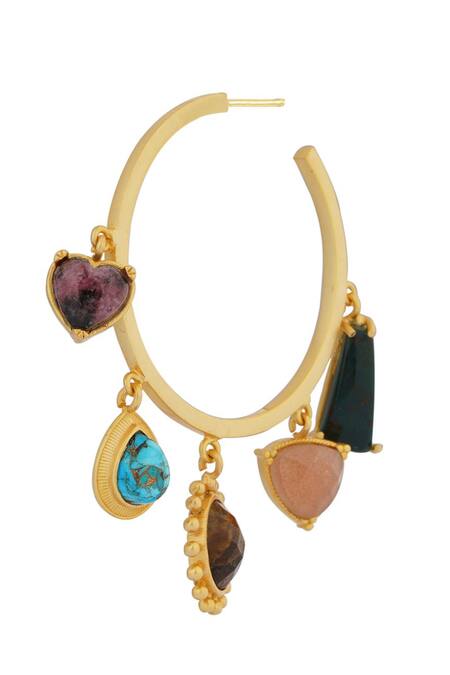 ZARIIN Gold Plated Stones, Diamonds Multi Healing Hoop Earrings Online at Aza Fashions ZARIIN_Gold Plated Stones, Diamonds Multi Healing Hoop Earrings _Online_at_Aza_Fashions