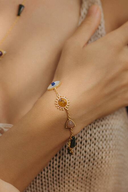 Zariin Gold Plated Crystals, Stones Multi Healing Bracelet Online at Aza Fashions Zariin_Gold Plated Crystals, Stones Multi Healing Bracelet _Online_at_Aza_Fashions