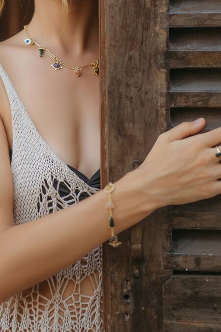 Buy Zariin Gold Plated Crystals, Stones Multi Healing Bracelet Online at Aza Fashions Buy_Zariin_Gold Plated Crystals, Stones Multi Healing Bracelet _Online_at_Aza_Fashions