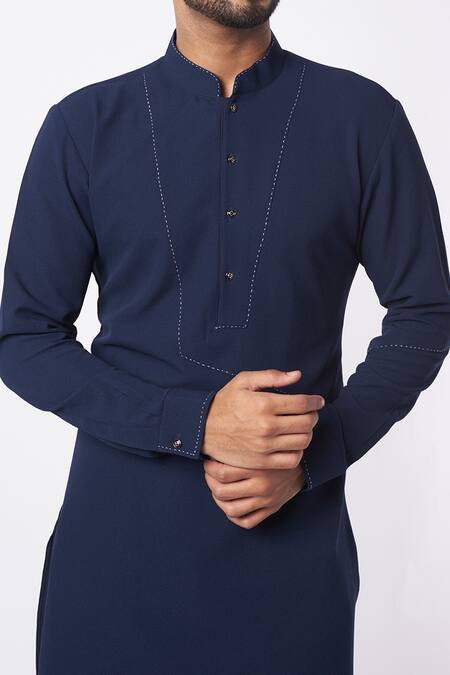 Bhavin Vora_Blue Rayon Plain Self Textured Short Kurta _Online_at_Aza_Fashions