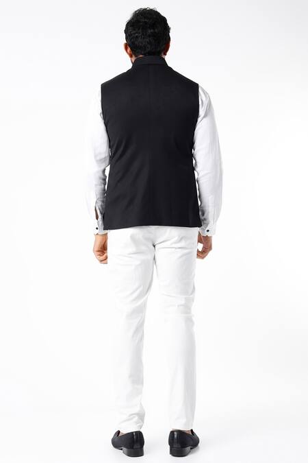 Shop Bhavin Vora Black Lining Polyester Self Textured Nehru Jacket at Aza Fashions Shop_Bhavin Vora_Black Lining Polyester Self Textured Nehru Jacket_at_Aza_Fashions