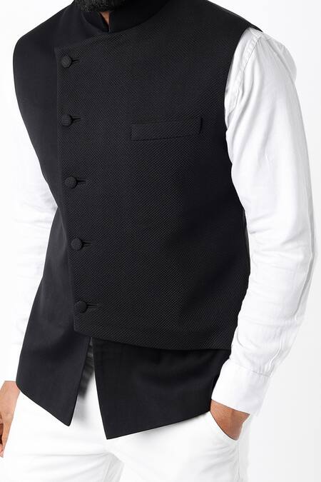 Bhavin Vora Black Lining Polyester Self Textured Nehru Jacket Online at Aza Fashions Bhavin Vora_Black Lining Polyester Self Textured Nehru Jacket_Online_at_Aza_Fashions