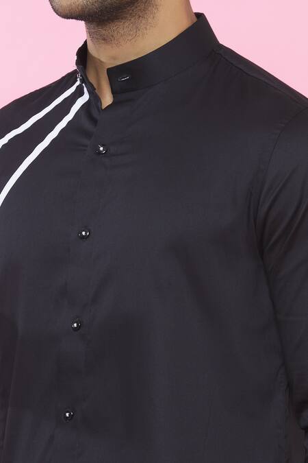 Aces By Arjun Agarwal_Black Cotton Plain Mandarin Collar Shirt_at_Aza_Fashions