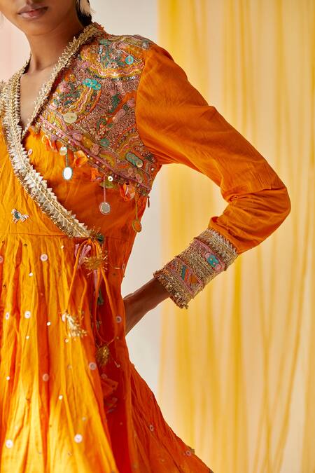 Buy Priyanka Singh Orange Cotton, Mul Silk Mukaish , Sequins, Zardozi Angrakha Gharara Set Online at Aza Fashions Buy_Priyanka Singh_Orange Cotton, Mul Silk Mukaish , Sequins, Zardozi Angrakha Gharara Set _Online_at_Aza_Fashions