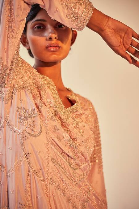 Priyanka Singh Pink Silk, Organza Mirror Work, Sequins, Zardozi Embroidered Kurta Lehenga Set at Aza Fashions Priyanka Singh_Pink Silk, Organza Mirror Work, Sequins, Zardozi Embroidered Kurta Lehenga Set _at_Aza_Fashions